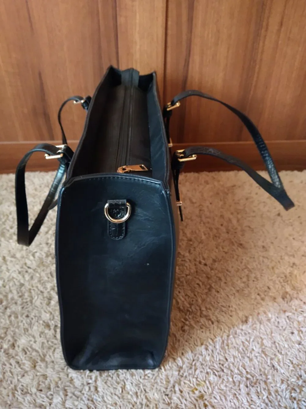 Black Crocodile Embossed Laptop Tote Bag with Strap